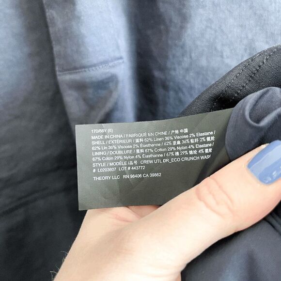 Theory Womens Utility Dress Short Sleeve Front Pockets Black Size 6 MISSING BELT - Picture 6 of 8